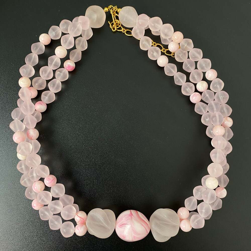 Vintage Avon Sheer Style Frosted Pink Lucite Statement Necklace